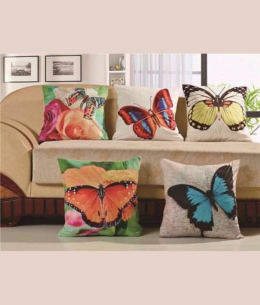 Home Solution Set of 5 Jute Abstract Square Cushion Cover (40X40)cm - Multi view 2
