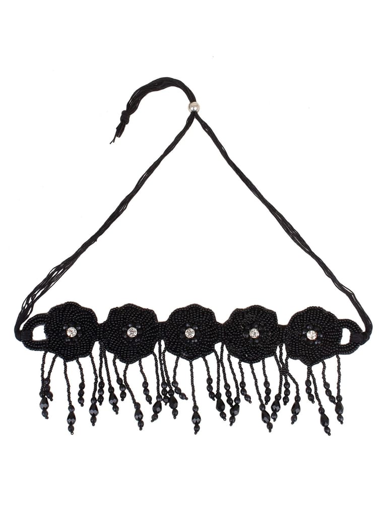 Cardinal Black Color Thread Weaving Geometric Design Floral Choker Necklace Set view 2