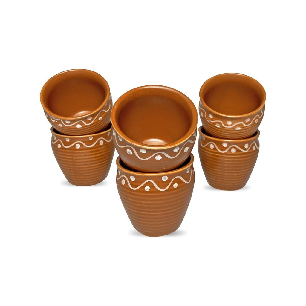 Ceramic Dining Terracotta Earthy Orange Kullads Set of 6 view 2