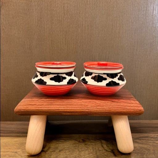 STOREPEDIA Handcrafted Ceramic Jar/Barni with Lid, Ceramic Handi With Lid for Chutney Pickle Spice Achar Sauf, Home Decor Kitchen Storage Snacks Use, Set of 2, 200 ml Red Black Color view 2