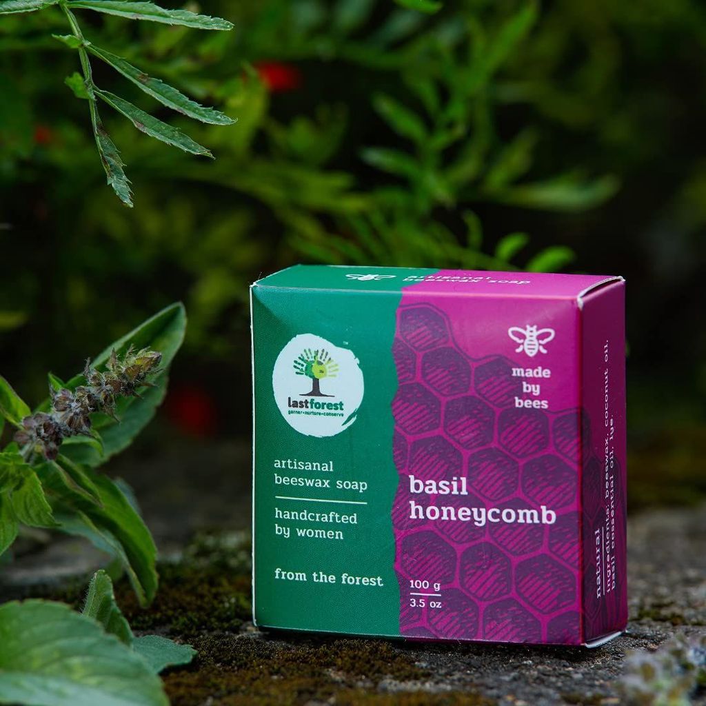 Last Forest Beeswax Soap (100gm), Herbal Bathing Soap for Glowing Skin, Handcrafted, Handmade, 100% Natural Ingredients, Moisturizing, Natural Beeswax, Bathing Soap for Men & Women (Basil) view 2