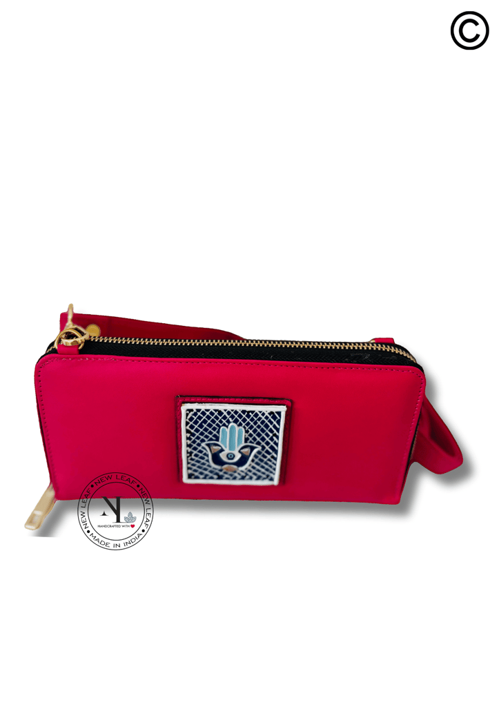 Pink Hamsa Handcrafted Lippan Art Wallet Sling view 2