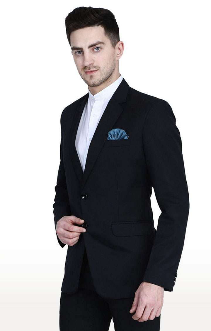 Black Notched Lapel Blazer With Hanky For Men view 2