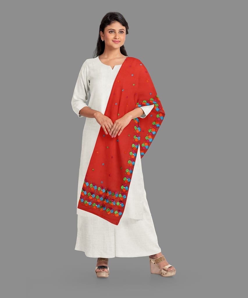 Kaseedaarts Handmade Red Phulkari (Wedding Dupatta for Women's) view 2