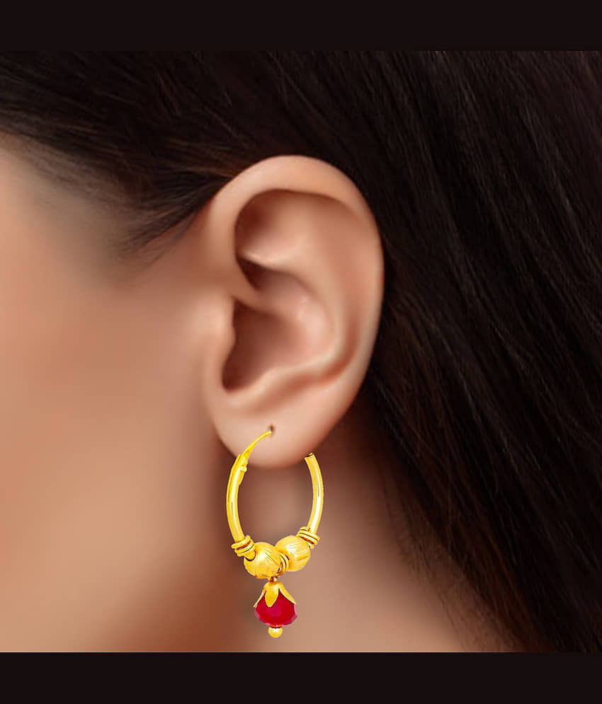 LUV FASHION Red Hoops Earrings ( Pack of 1 ) view 2