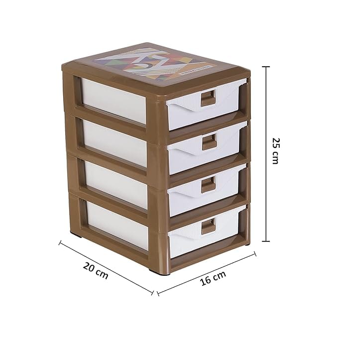 UNMEE Lock it 4 Tier Small Storage Drawer Set of 1, for Parlor, Office, Makeup Kit, Doctors, School, Home, Cosmetic, Dressing Table, Brush Kits Organiser, Brown view 2