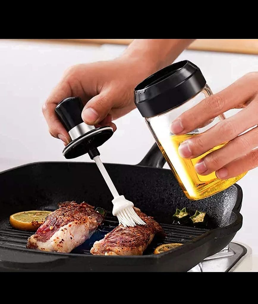 ND BROTHERS Borosilicate Glass Food Storage Spice Salt Sugar Condiment Jar with Spoon and Olive Oil Bottle with Brush Combo for Kitchen (Transparent)(Set of 2)(250ml) view 2