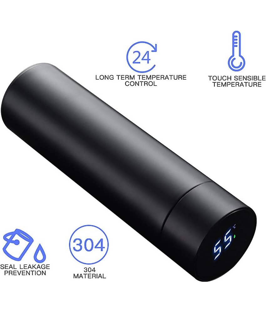 globle ex Led Temperature Display Double Walled Vacuum Black 500 mL Stainless Steel Water Bottle set of 1 view 2