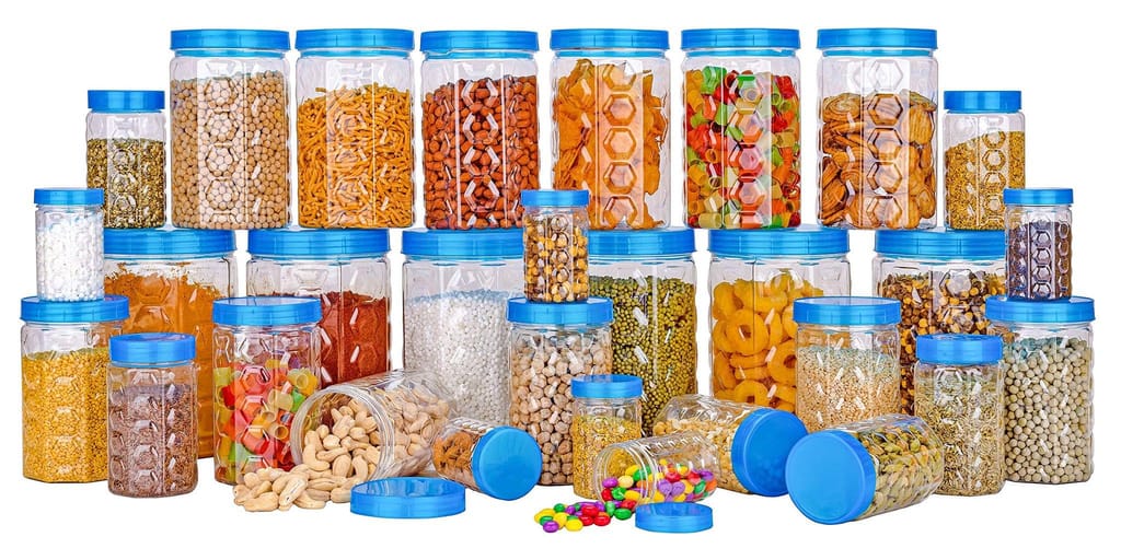 HAPPI Multipurpose Unbreakable Plastic Transparent Airtight Container Set Masala Box For Kitchen Storage Box Dabba For Spice, Pack of 18 (6 Pcs of 350ml, 650ml, 1200ml - Cyan) view 2