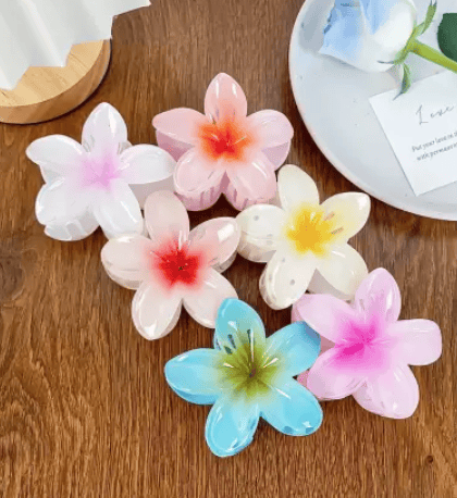 FIABLE COLLECTION 3 Pcs Large Glossy Plumeria Flower Hair Clutcher Hair Claw Hair Claw (Multicolor) view 2