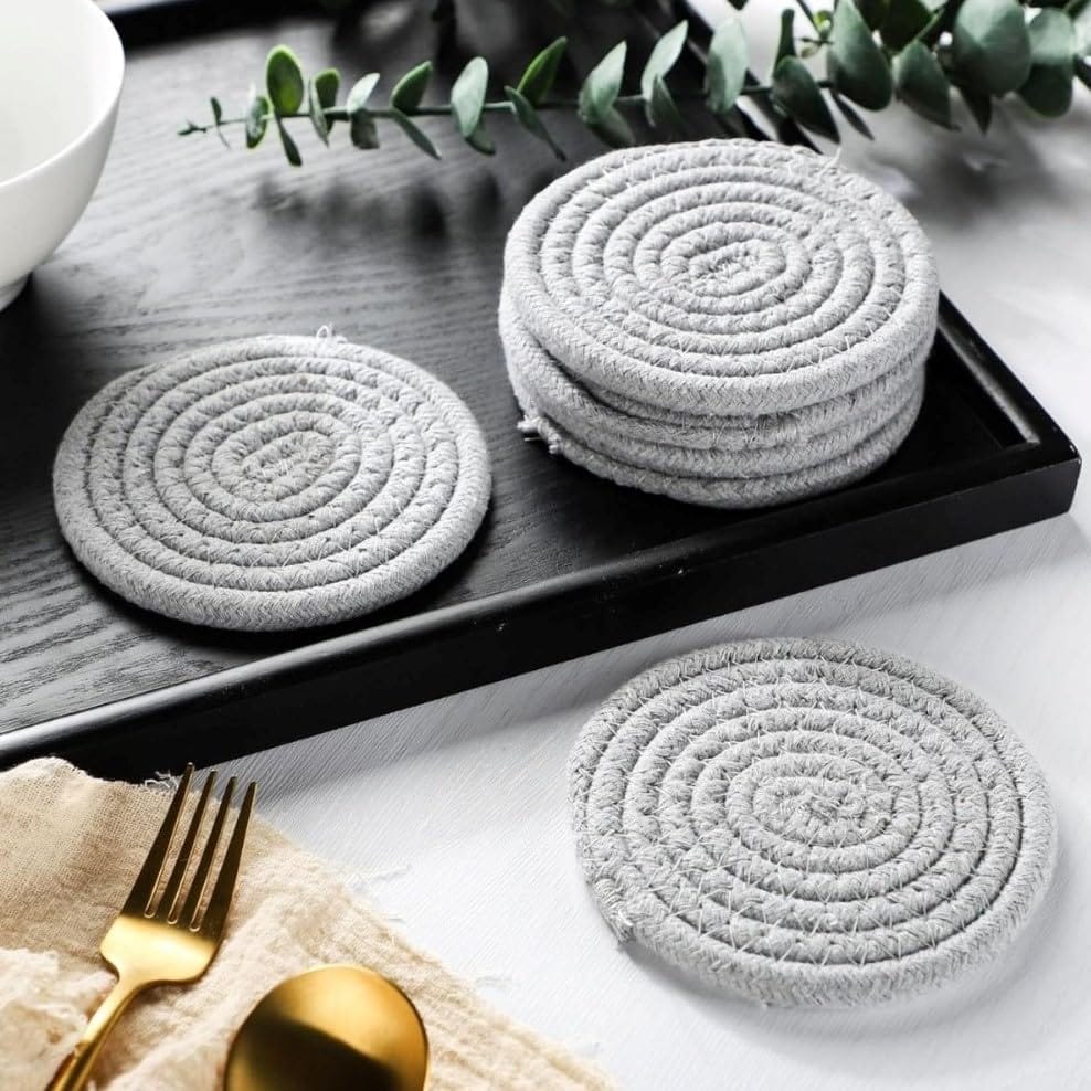 Generic Cotton Rope Drink Coasters 6 Pcs Set (Grey)-PID66422 view 2