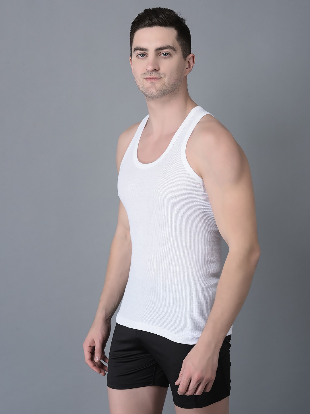 Men's White Pack of 7 Solid Combed Cotton Vest view 2