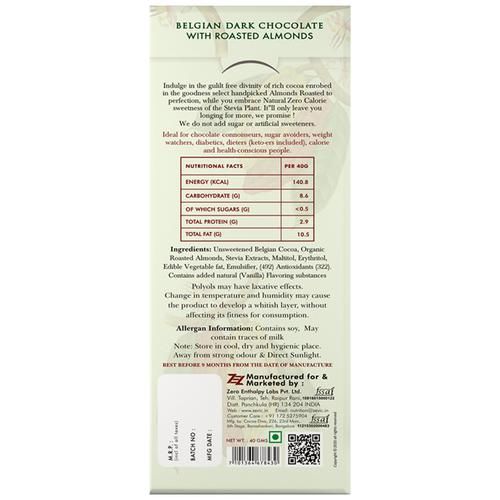 Zevic Premium Stevia Chocolate - Roasted Almonds Dark Sugar Free, 40 gm view 2
