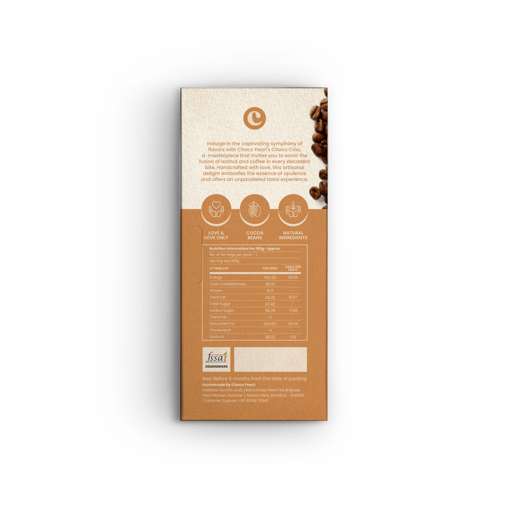 Choco Pearl Choco Cino – Handcrafted Premium Dark Chocolate with Roasted Walnut & Coffee | Gourmet Artisan Chocolate Bar | 100g Luxury Chocolate Gift view 2