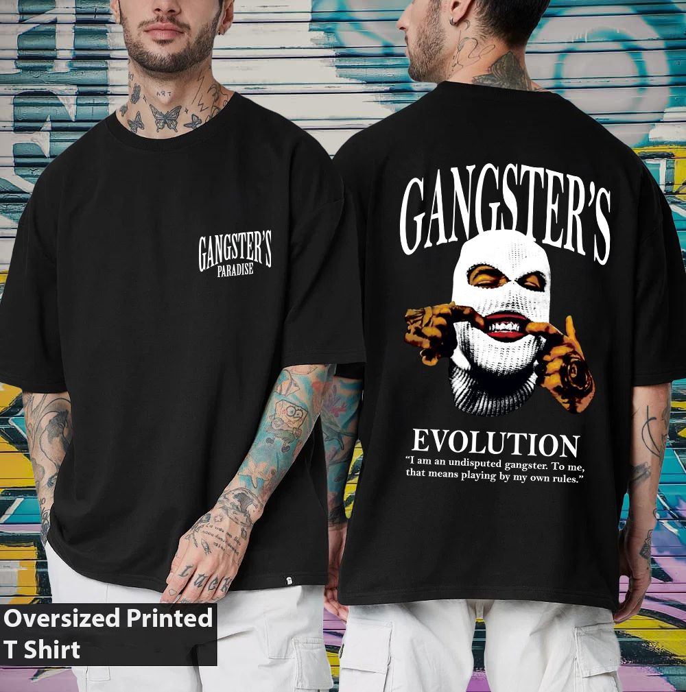 Scott Fincher Men's Oversized Halfsleeve Graphic Printed T-Shirt - Gangster's Evolution : AA(ARN)BLACK_53 view 2