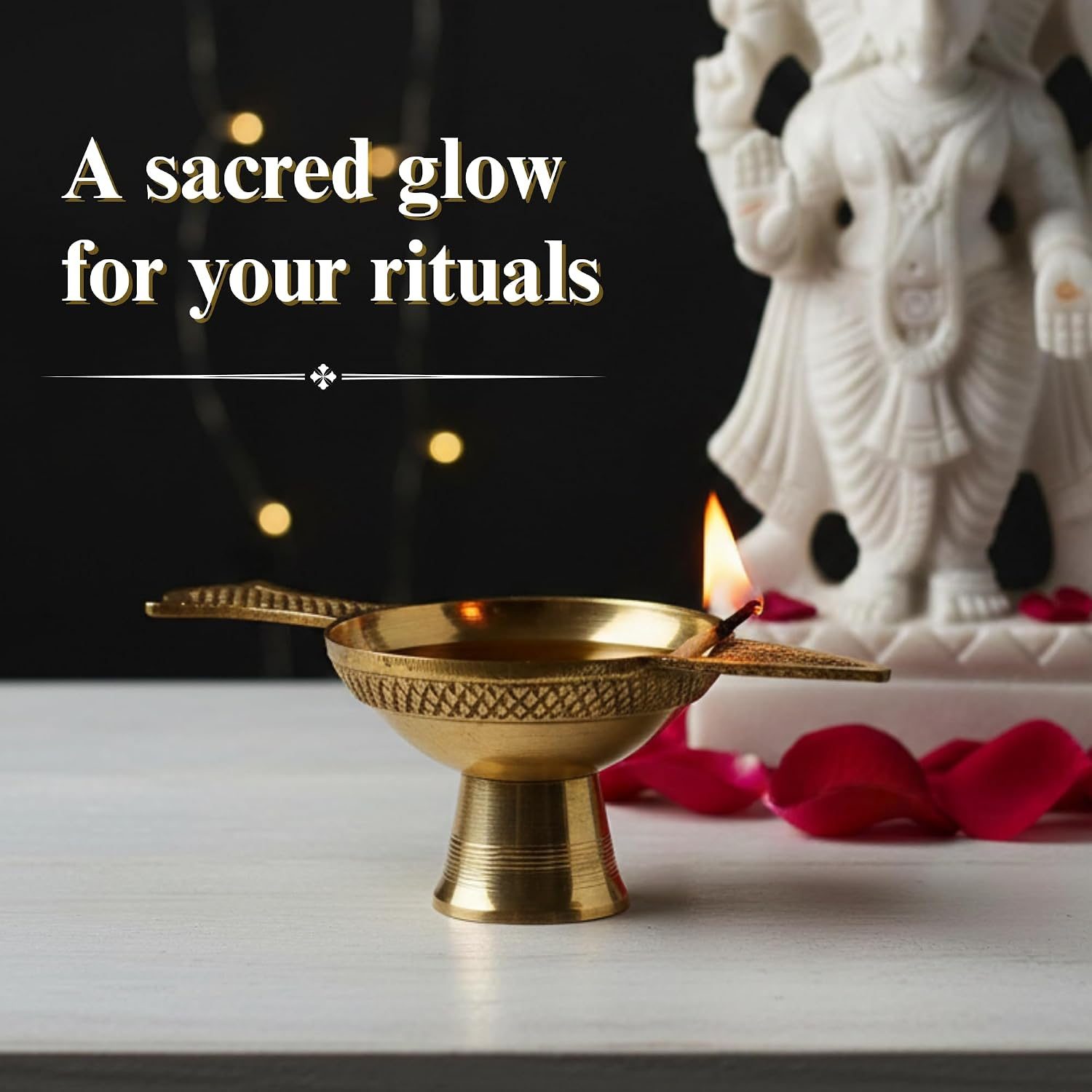 Aatm Brass Handcrafted Aarti Diya - Traditional Oil Lamp for Pooja, Aarti and Temple Use - 6.25 x 4.25 x 12.5 cm - Ideal for Diwali and Festive Use view 2