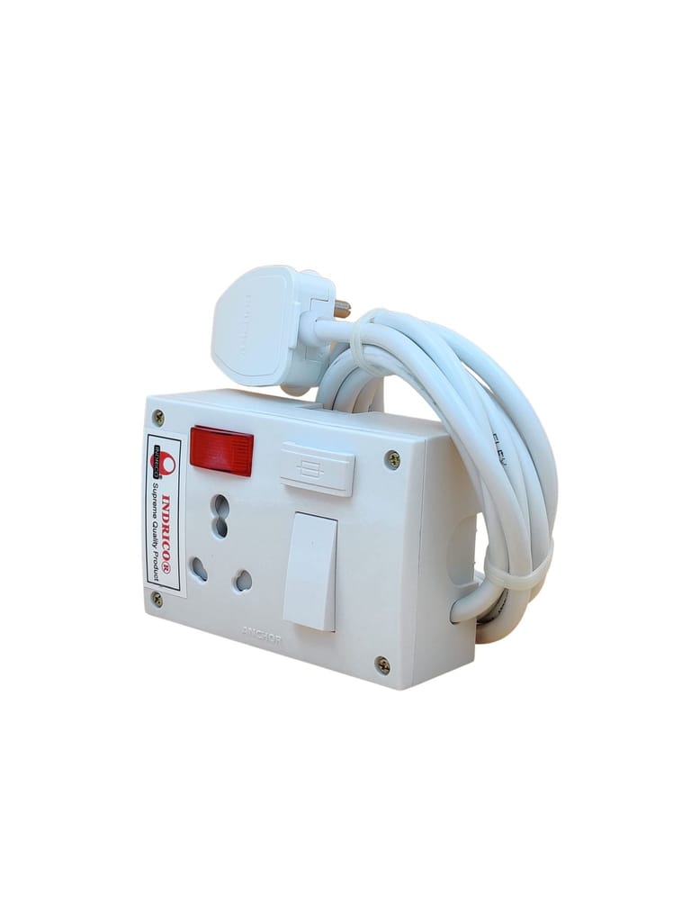INDRICO 16A Combined Electric Multi Outlet Board with Fuse Indicator for Heavy Duty PVC White Pack of 1 view 2