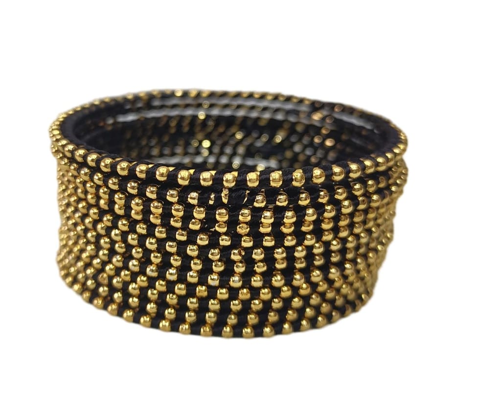 Black and Gold Bangles Set of 8, Silk Thread Bangles, view 2