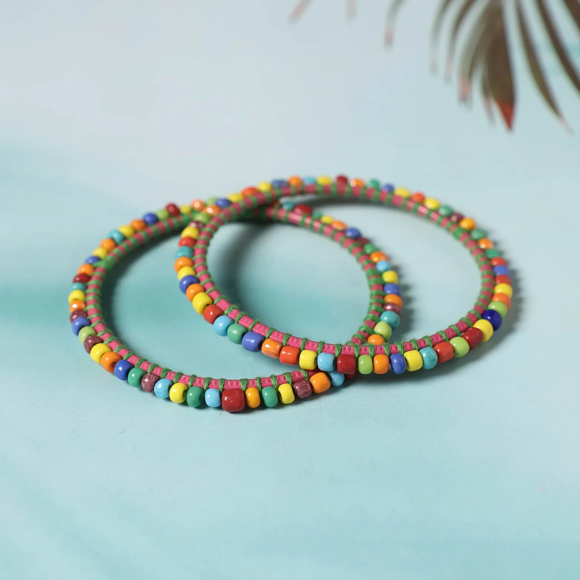 Hand Embroidered Beadwork Bangle (Set of 2)