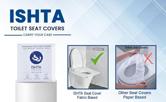 ISHTA Disposable Waterproof Toilet Seat Covers - 20 Covers (5 Covers/Pack - 4 Pack) | Fabric Based | Fold To Hold So No Contact With Unhygienic Seats | Hygiene Anytime Anywhere view 2