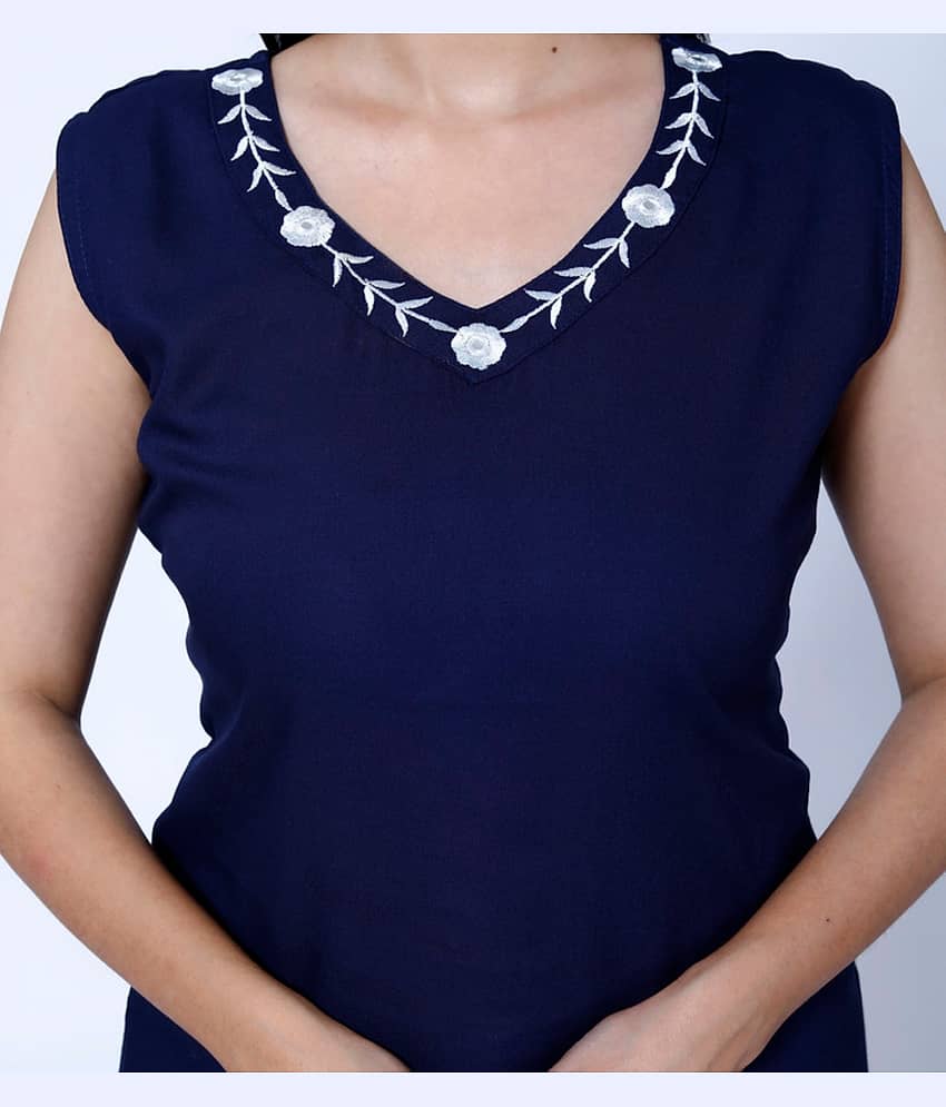 Kanchan Fabrics Pack of 1 Rayon Embroidered Straight Women's Kurti - ( Blue ) view 2