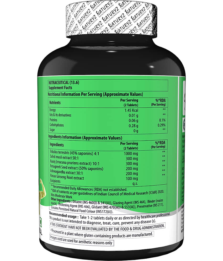 NATURYZ Testo-6 Plant Natural Testosterone Booster for Men with Tribulus & Ashwagandha - 50 Tablets view 2