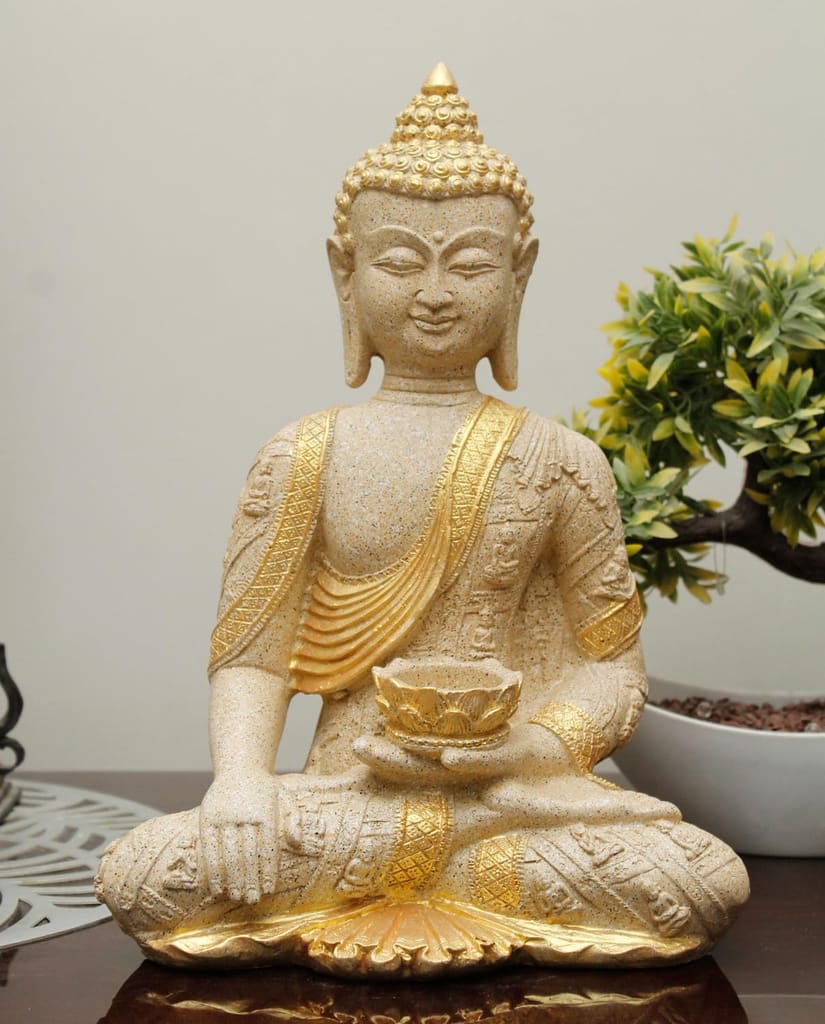 Craftlayout Meditating Sitting Resin Buddha Idol, Sand 12 Inch view 2