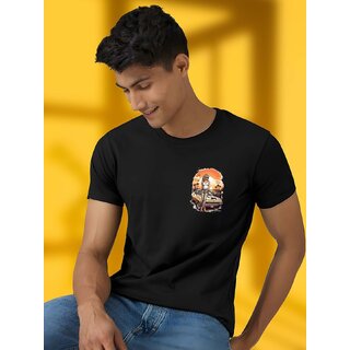 Casualbud BLACK Polyester Printed Regular Fit Tshirt for Men