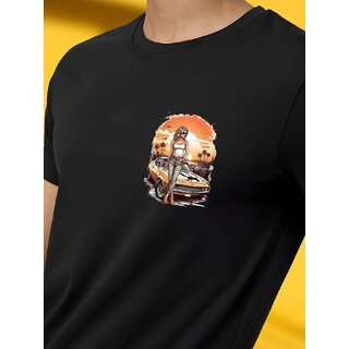 Casualbud BLACK Polyester Printed Regular Fit Tshirt for Men view 2