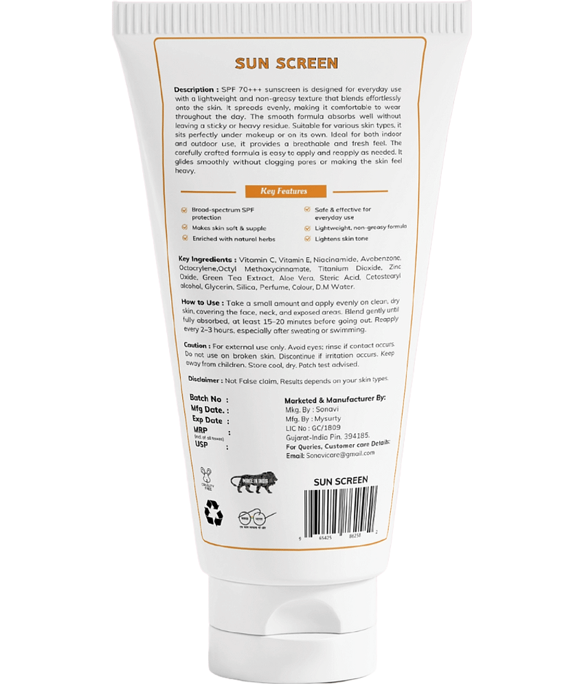 Sonavi SPF 70 Sunscreen Cream For Combination Skin ( Pack of 1 ) view 2
