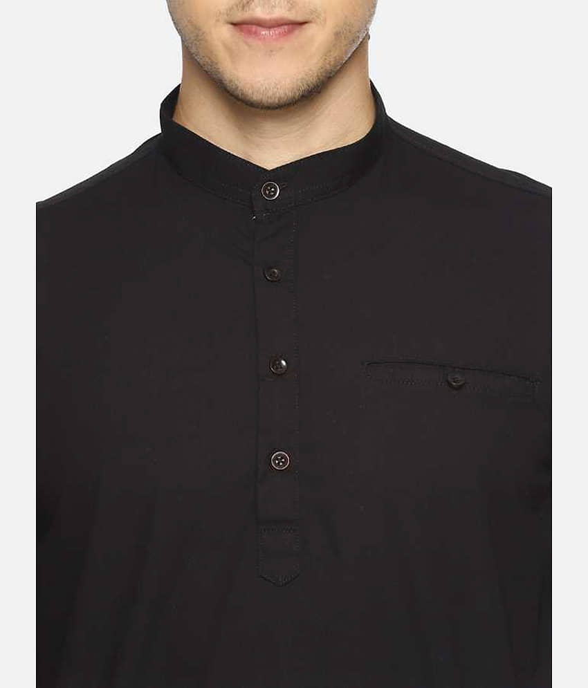 Springberry - Shirt Style 100 percent Cotton Black Men's Kurta ( Pack of 1 ) view 2