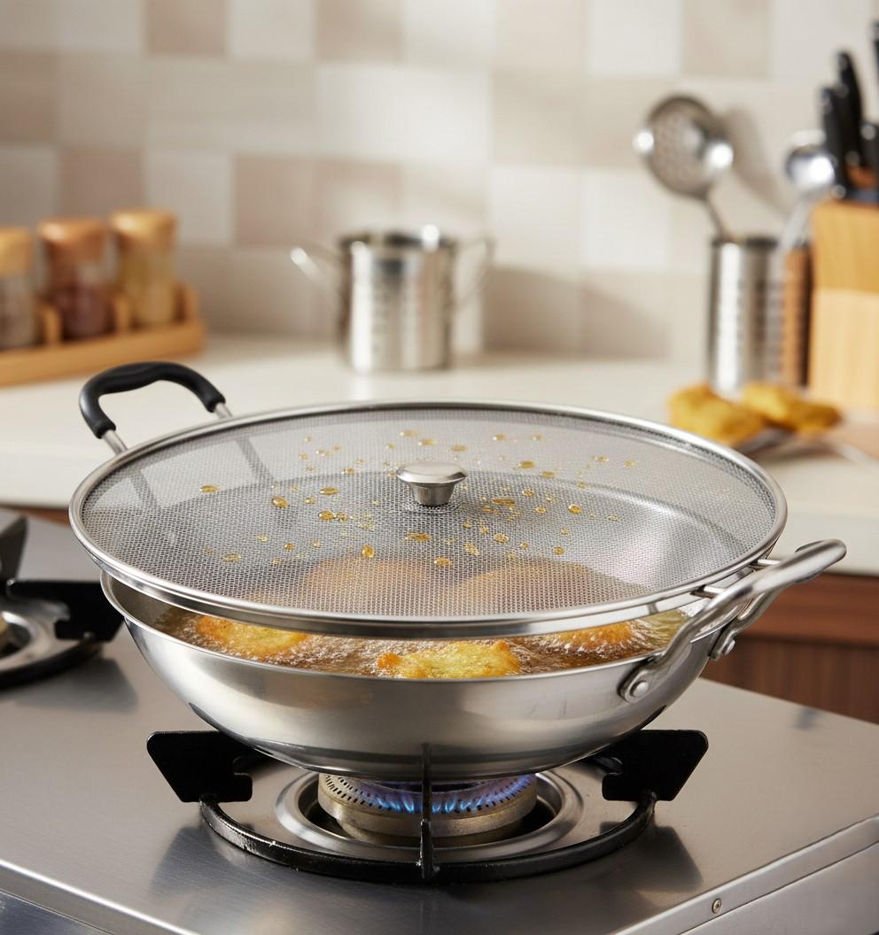 Elephant Stainless Steel Splatter Screen for Frying Pan – Heavy Duty Fine Mesh Grease Splatter Guard Lid view 2