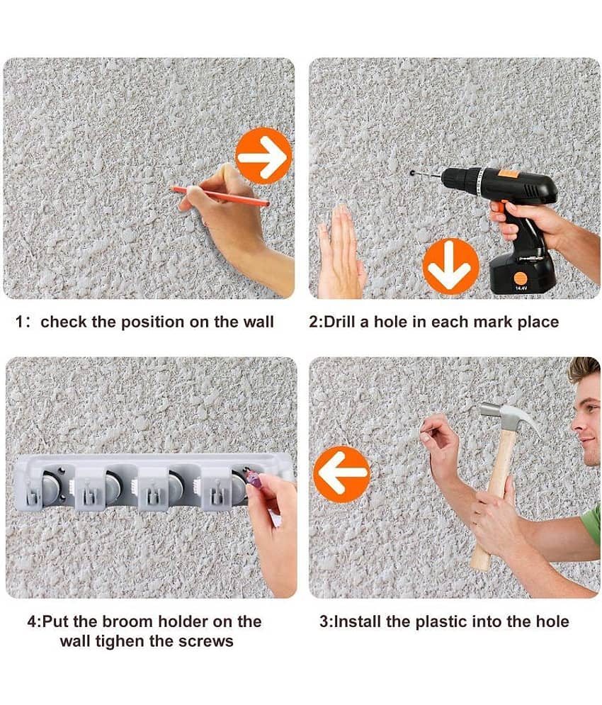 Multipurpose Plastic Wall Mounted Organizer Storage Hooks Mop and Broom Holder for Kitchen Garden and Garage (Standard Size) - (Pack of 1) view 2