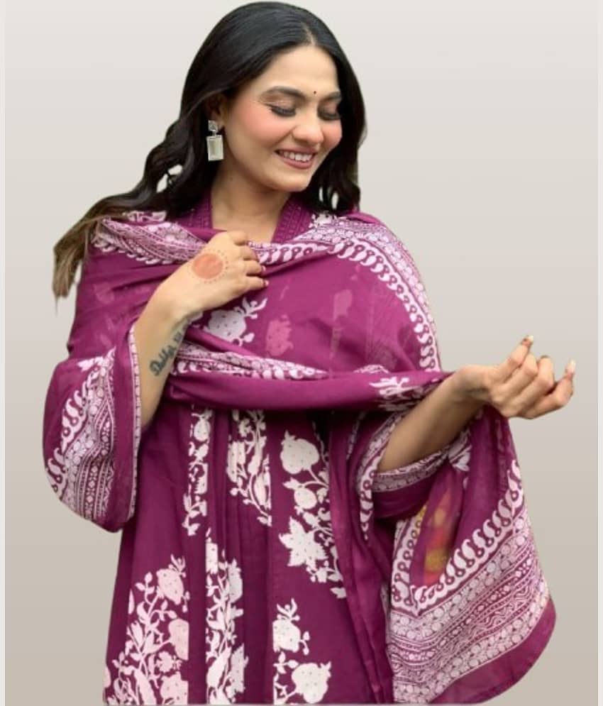 S & D Attire Women's Rayon Applique Kurti With Palazzo ( Wine ) view 2