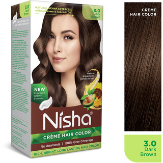 Nisha Creme Hair Color With Natural Henna Extract,100 Grey Coverage Hair Colour ( Dark Brown - 30g+30ml) view 2