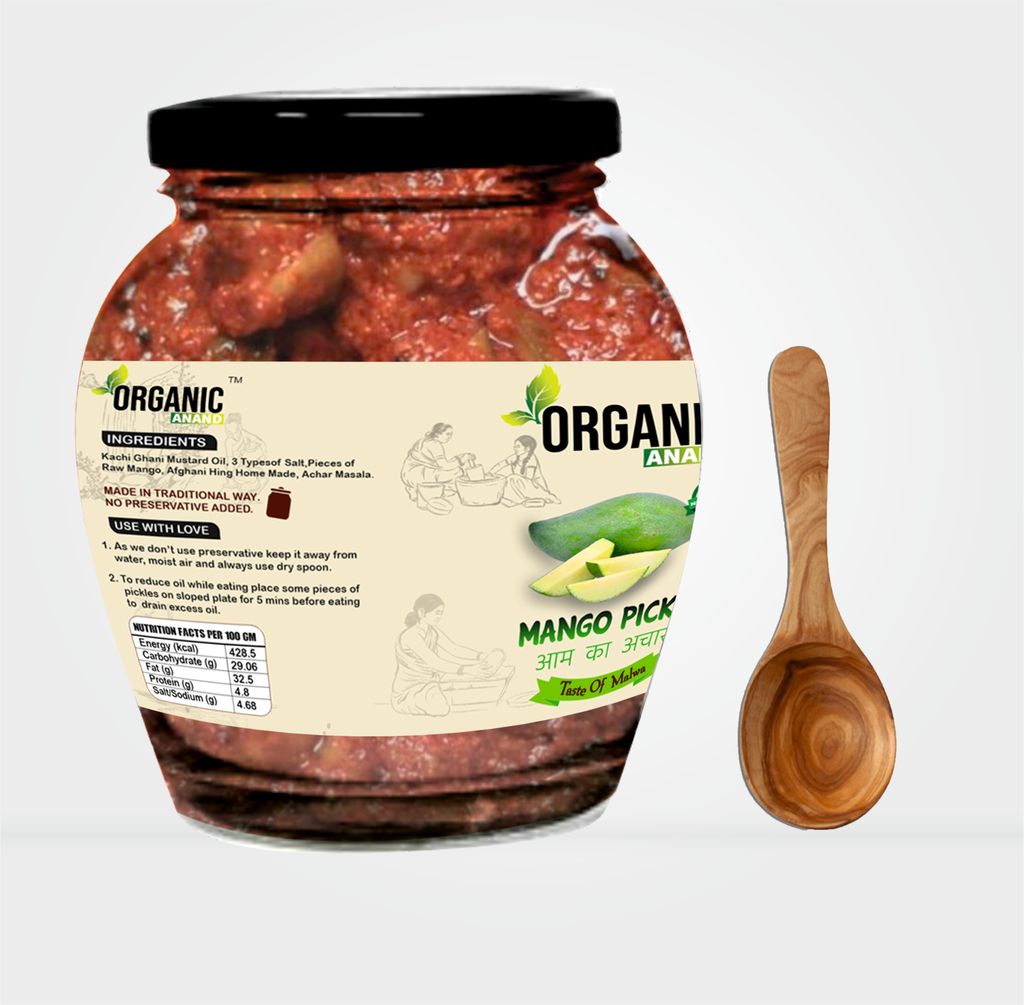Organic Anand Pure & Natural Less Sweet Mango Pickle (Mitha Aam ka achar) Jaggery Mango Pickle,Homemade Aachar with Neemwood Spoon (350gm-Pack of 1) view 2