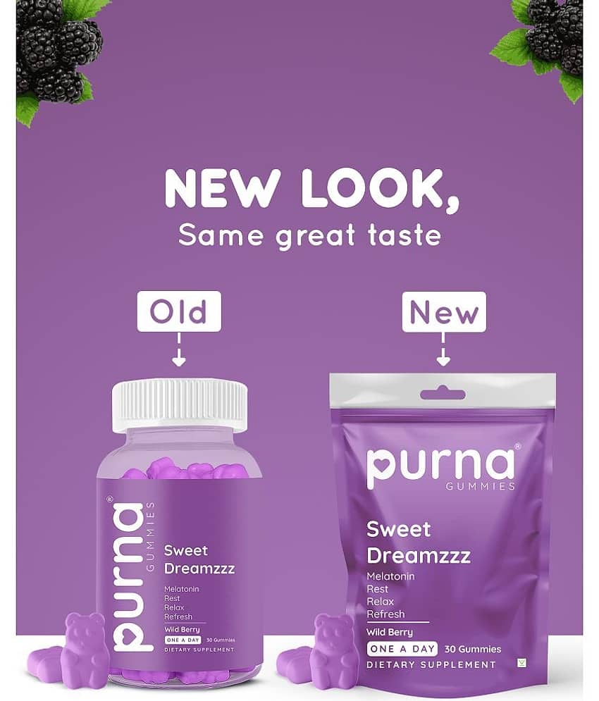 Purna Gummies Melatonin Wild Berry Gummies for Adults & Kids, Sleep Well, Reduced Stress (Pack of 2) view 2