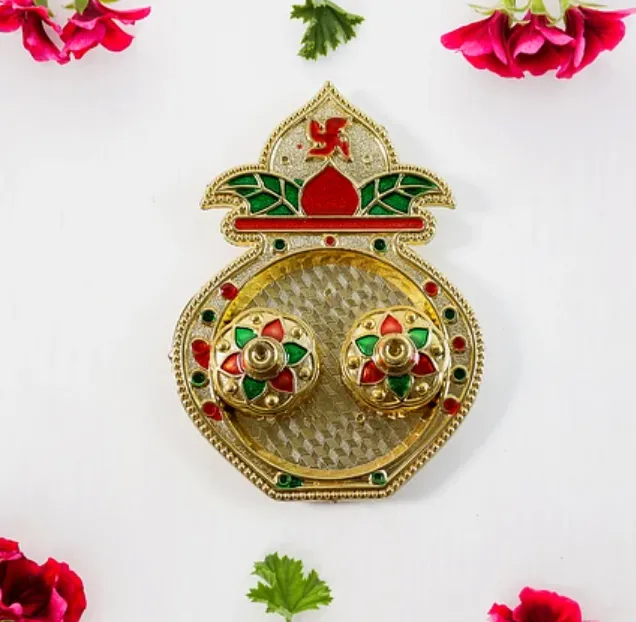 Decorative Plastic Kalash-Shape Double Kumkum Box (Mix Design, 1 Pc) view 2