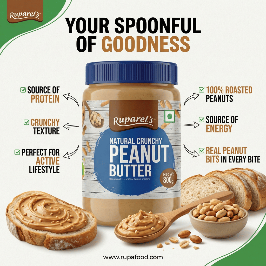 Ruparel’s Natural Crunchy Peanut Butter 800g | 100% Roasted Peanuts | Source of Protein | Delicious & Wholesome | Smooth Nut Butter Spread for Bread, Sandwich & Smoothies view 2