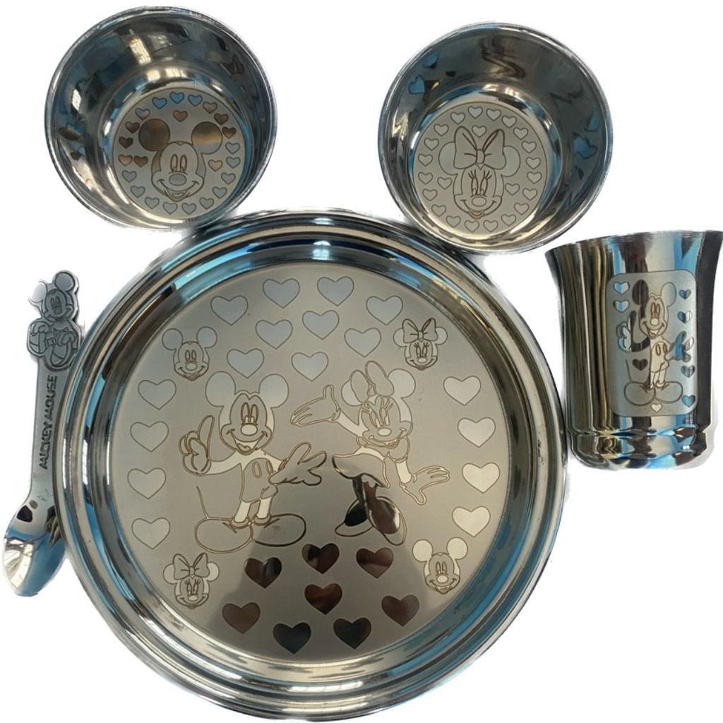 100% Stainless Steel Laser Printed Baby Dinner Set Micky Mouse Design view 2