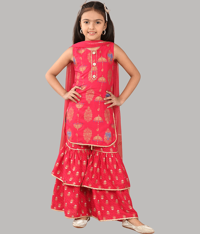 HLGARMENTS Girls Rayon Kurta and Sharara Set ( Pack of 3 , Blue )