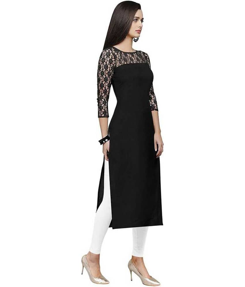 Dream Beauty Fashion - Black Crepe Women's Straight Kurti ( Pack of 1 ) view 2