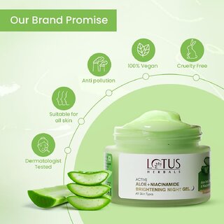 Lotus Herbals Active Aloe + Niacinamide Calm Brighten Night GelParaben Free All Skin Types50Gm ( Pack Of 2 ) view 2