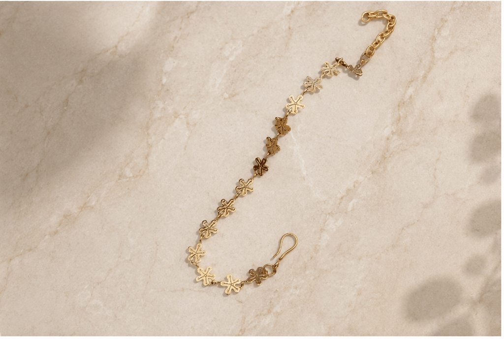 Gold Plated Interlinked Flower Charm Bracelet view 2