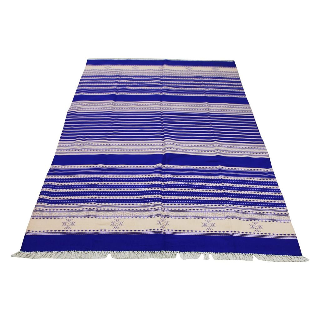 Garvi Gurjari (A Gujarat Govt Enterprise Handmade Traditional Kutchi Cotton Carpet/ Rugs - Blue and Cream view 2