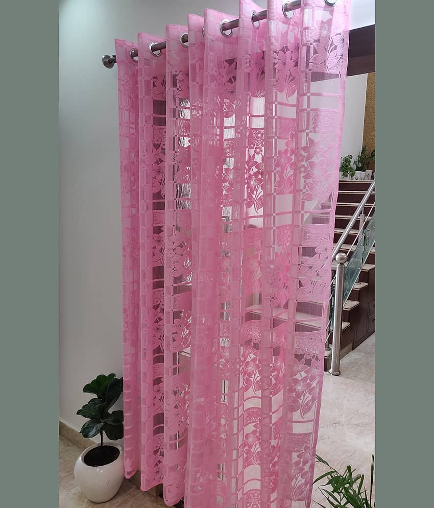 Homefab India Floral Transparent Eyelet Window Curtain 5ft (Pack of 2) - White view 2