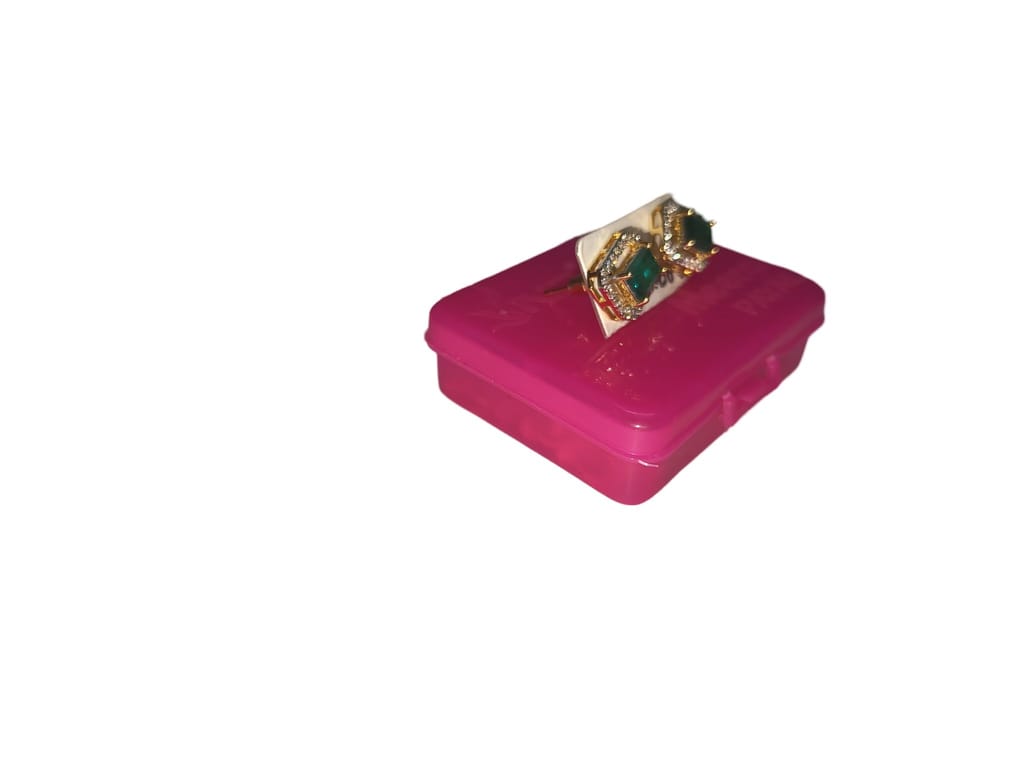 Gold plated Yellow Gold Emerald Stud Earrings view 2