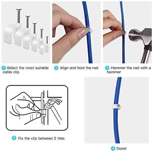 INDRICO? Hardware Circle Wire Cable Clips with Steel Nails PVC White (Pack of 100) view 2