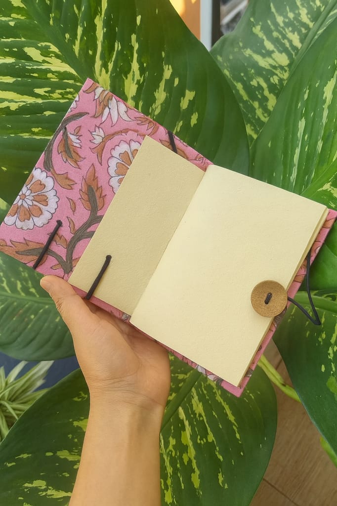 Handcrafted Pink Floral Print Diary Book view 2