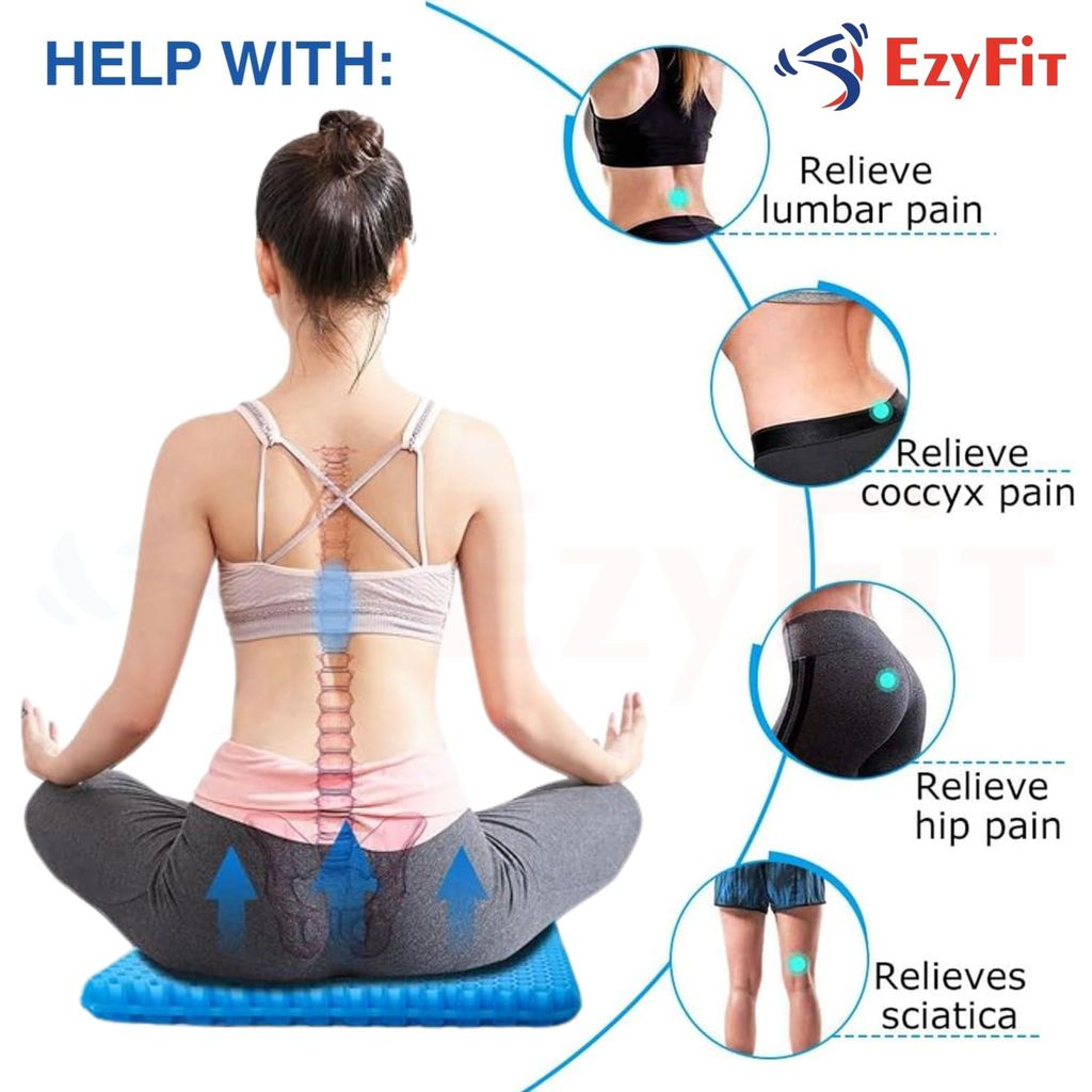 EZYFIT Medical Grade Gel Seat Cushion with Black Non-Slip Cover, Honeycomb Design for Pressure Relief & Tailbone Support, Breathable & Flexible Comfort for Long Sitting view 2